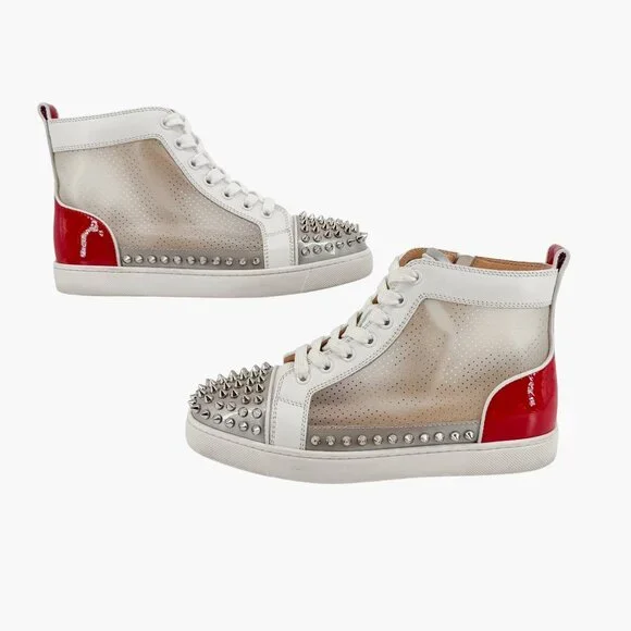 Christian Louboutin Sosoxy Spike Donna Sneakers Size 37 US 7 Mesh High Top White